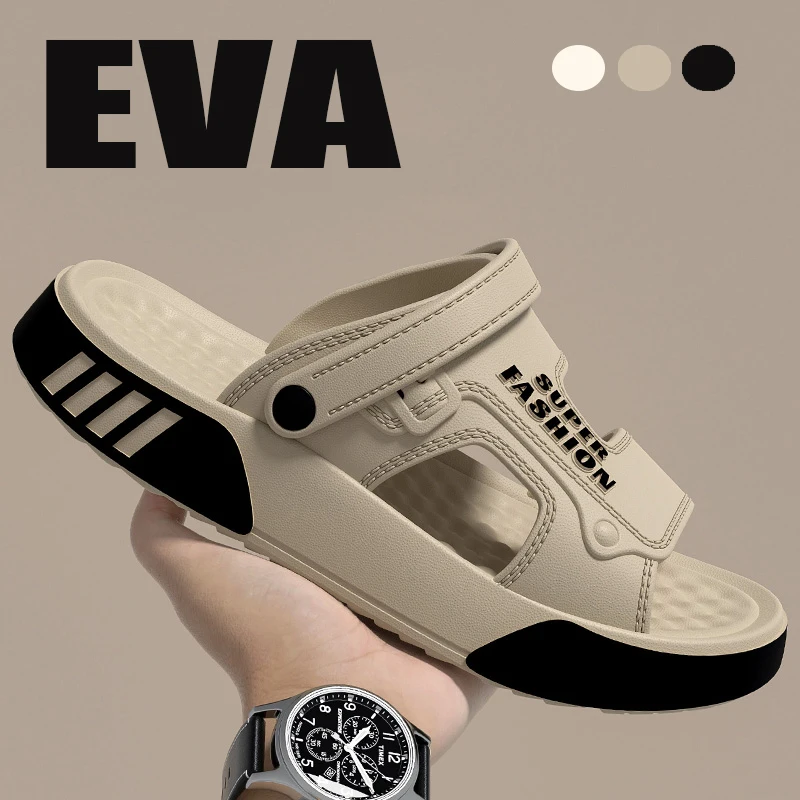 남성 슬리퍼 여름 EVA 부드러운 밑창 플랫폼 슬라이드 샌들 실내 야외 워킹 비치 슈즈 플립플랍 남성 홈 슈즈