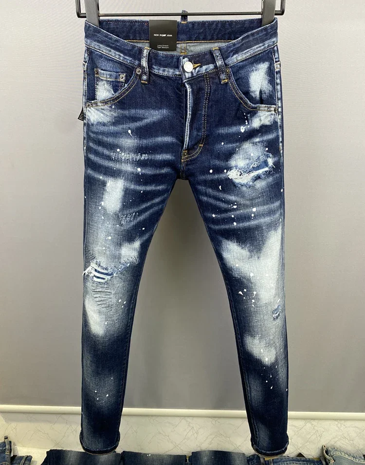아이콘 브랜드 남성 청바지 Dsq2 데님 바지 홀 슬림 펜슬 바지 버튼 파티 의류 coolguy D2 JEANS for 남편 블루