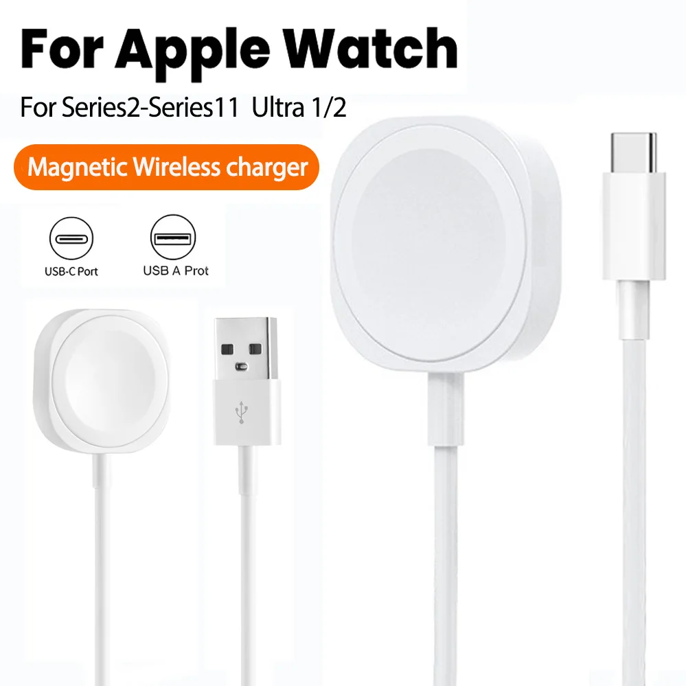 애플워치 11 10 9 8 7 6 5 4 3 2 시리즈 SE 울트라 에디션용 1M 워치 충전 케이블 USB/타입-C iWatch 마그네틱 무선 충전기