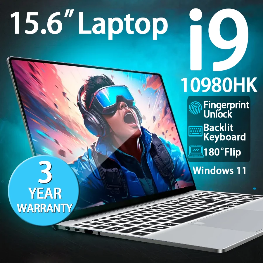인텔 코어 i9 10980HK 노트북 윈도우 11 15.6인치 16GB 램 1TB SSD 게이밍 노트북 휴대용 컴퓨터 백라이트 키보드 PC 사무용