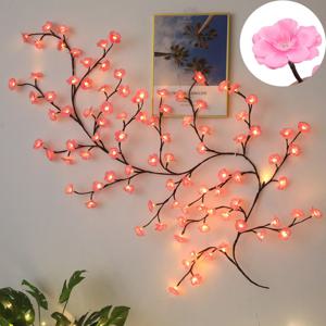 체리 LED 트리 브랜치 조명 72/96LED 조명 포함 복숭아꽃 버드나무 덩굴 가지 가랜드 실내 파티용 홈 벽 문 창문 장식