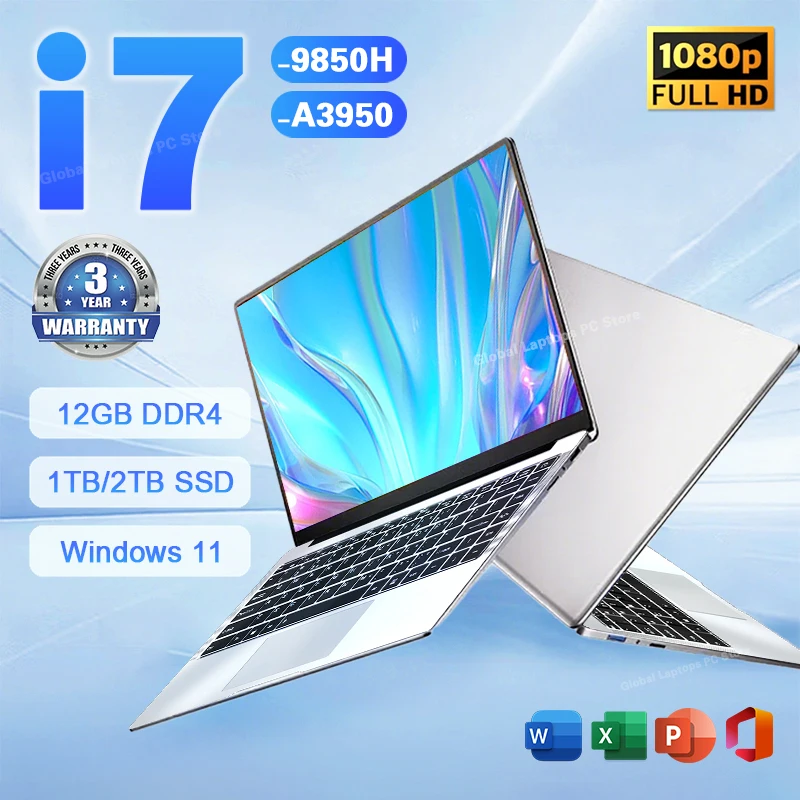 2026 노트북 코어 i7 9850H A3950 휴대용 노트북 윈도우 11 프로 16GB 램 1TB SSD 1920*1080 HD PC 게이밍 컴퓨터 노트북 게이머용