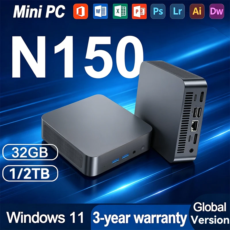 미니 PC 인텔 N150 컴퓨터 휴대용 게이밍 PC 16GB 32GB 램 1TB 2TB SSD 윈도우 11 프로 미니 PC 사무용 게이머용 Wifi6 BT5.2 데스크탑