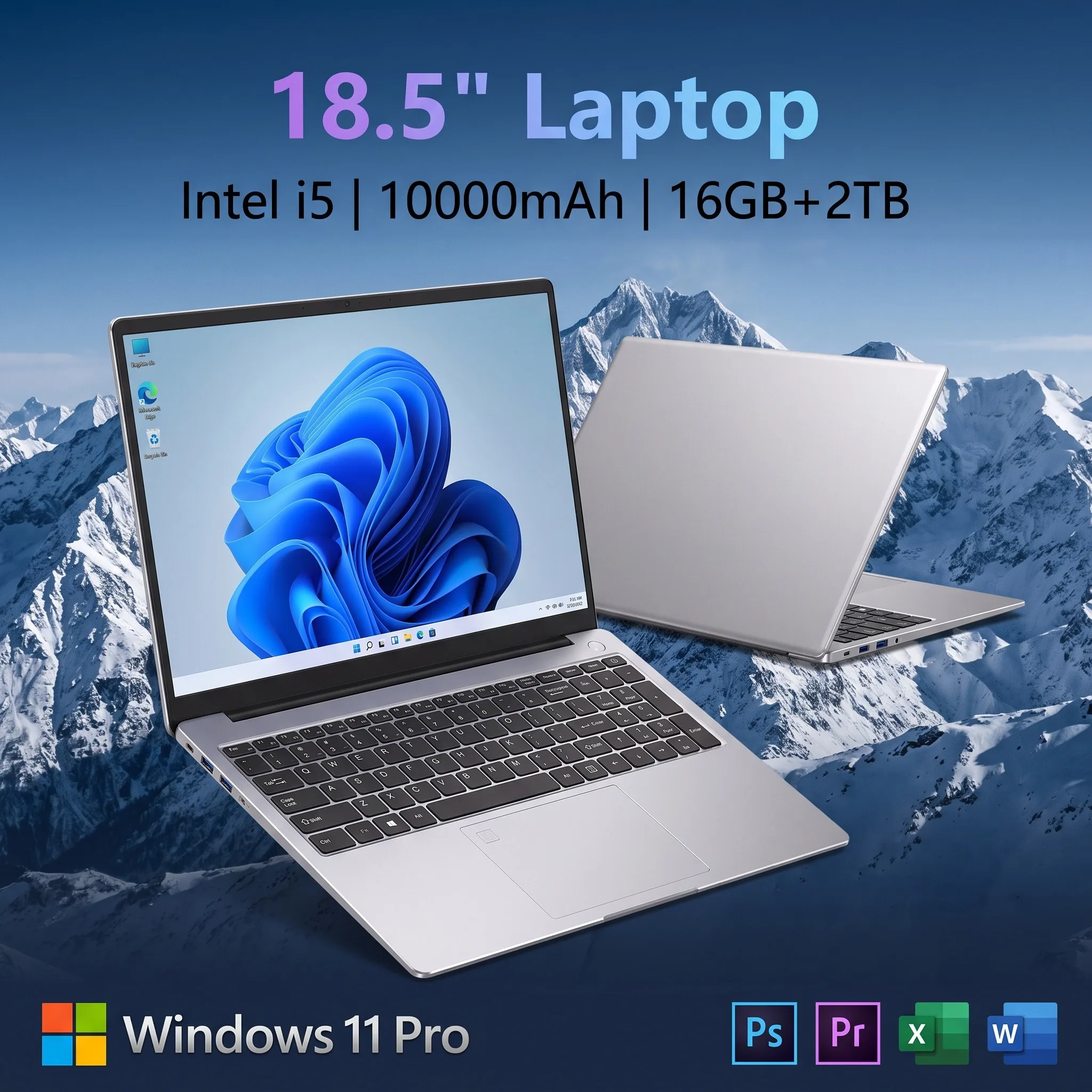 18.5' 노트북 인텔 코어 I5 16GB 2TB 10000mAh 백라이트 키보드 지문 인식 잠금 해제 윈도우 11 게이머 오피스 노트북 1920x1080 PC