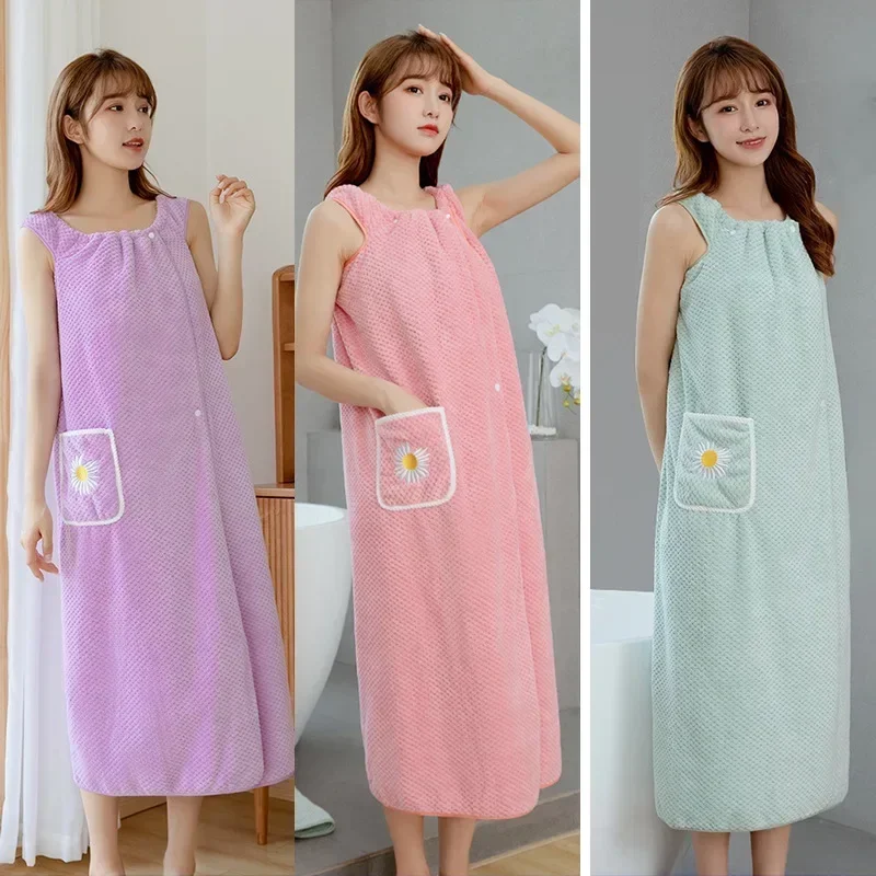 목욕 타월 가정용 여성용 웨어러블 랩 성인용 흡수성 폴리에스터 드라이 헤어 스커트 롱 스타일 욕실용 세탁 가능 목욕 가운