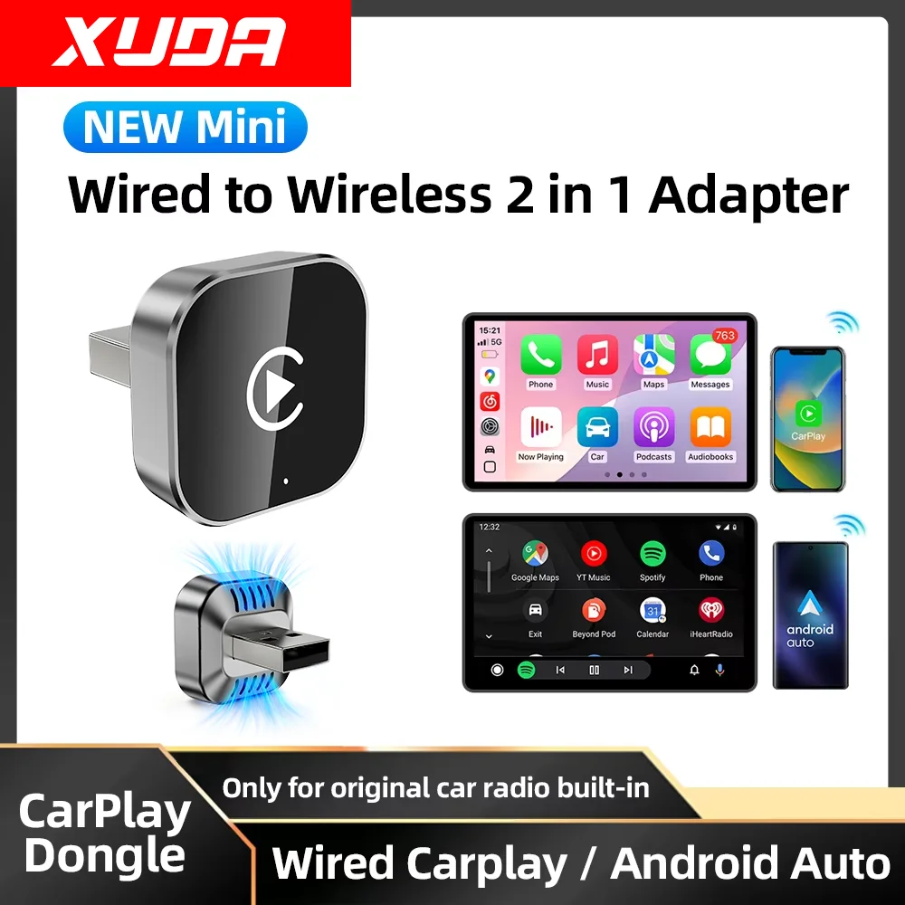 XUDA 카플레이 안드로이드 오토 무선 어댑터 스마트 AI 박스 자동차 OEM 유선 안드로이드 오토를 무선 USB 동글로 변환하는 도요타 볼보용