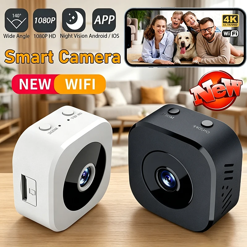 새로운 4K 풀 HD Wifi 스마트 카메라 미니 보안 감시 카메라 양방향 오디오 모션 감지 적외선 야간 투시경 홈캠