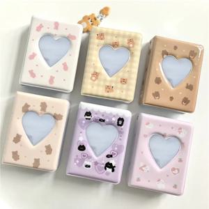 귀여운 곰 사진 앨범 3 인치 러브 하트 할로우 그림 보관 케이스 Kpop 카드 바인더 이름 카드 도서 Photocard 홀더