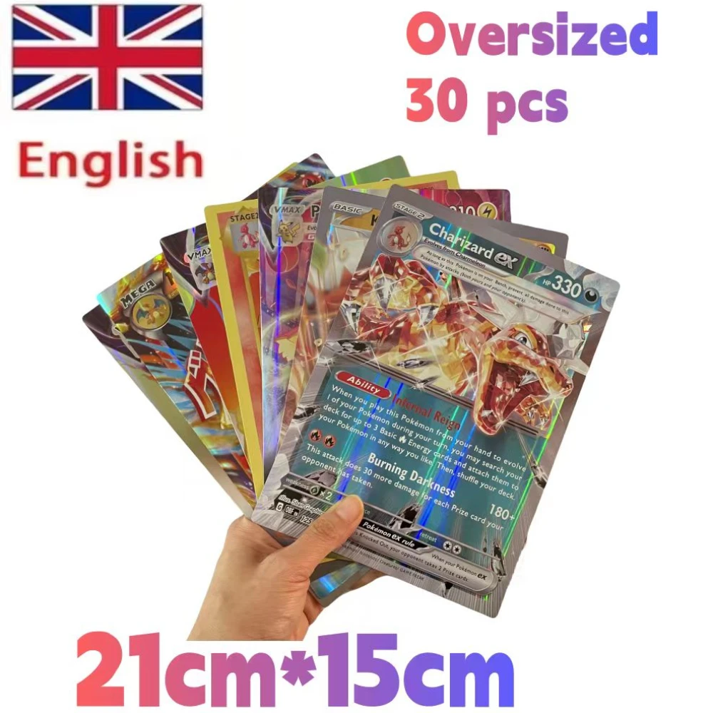 2024 특대 포켓몬 카드, 점보 레터 카드, Vmax Vstar GX 아르세우스 피카츄 리자몽, 슈퍼 샤이니 레어 카드, 생일 선물, 30 개