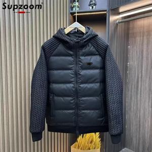 Supzoom 캐쥬얼 삼각형 마크 남성용, 트렌디한 후드 면 패딩 세트, 커플 면 패딩 재킷 및 코트, 겨울 신상