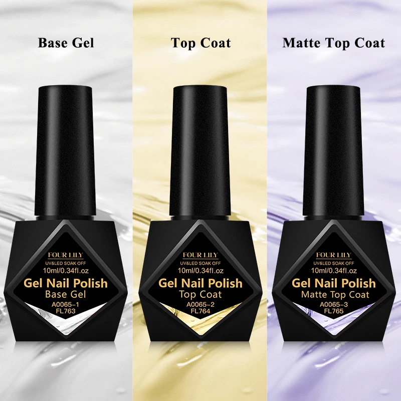 FOUR LILY 10ml 베이스 젤, 탑 코트, 매트 탑 코트 기능성 네일 케어 오래 지속되는 UV/LED 바니시 젤 매니큐어 매니큐어