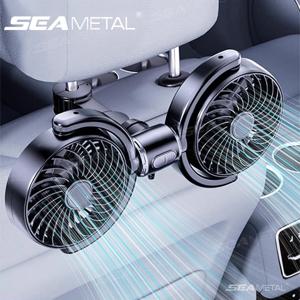 SEAMETAL 자동차 냉각 팬 머리 받침 더블 헤드 팬 멀티 앵글 회전 3 속도 조절 가능한 쿨러 공기 팬 자동차 액세서리