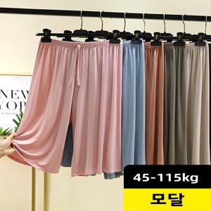 플러스 사이즈 엑스트라 와이드 레그 7부 바지 여성 여름 모달 루즈핏 신축성 허리 스트레이트 컷 홈웨어/잠옷 바지