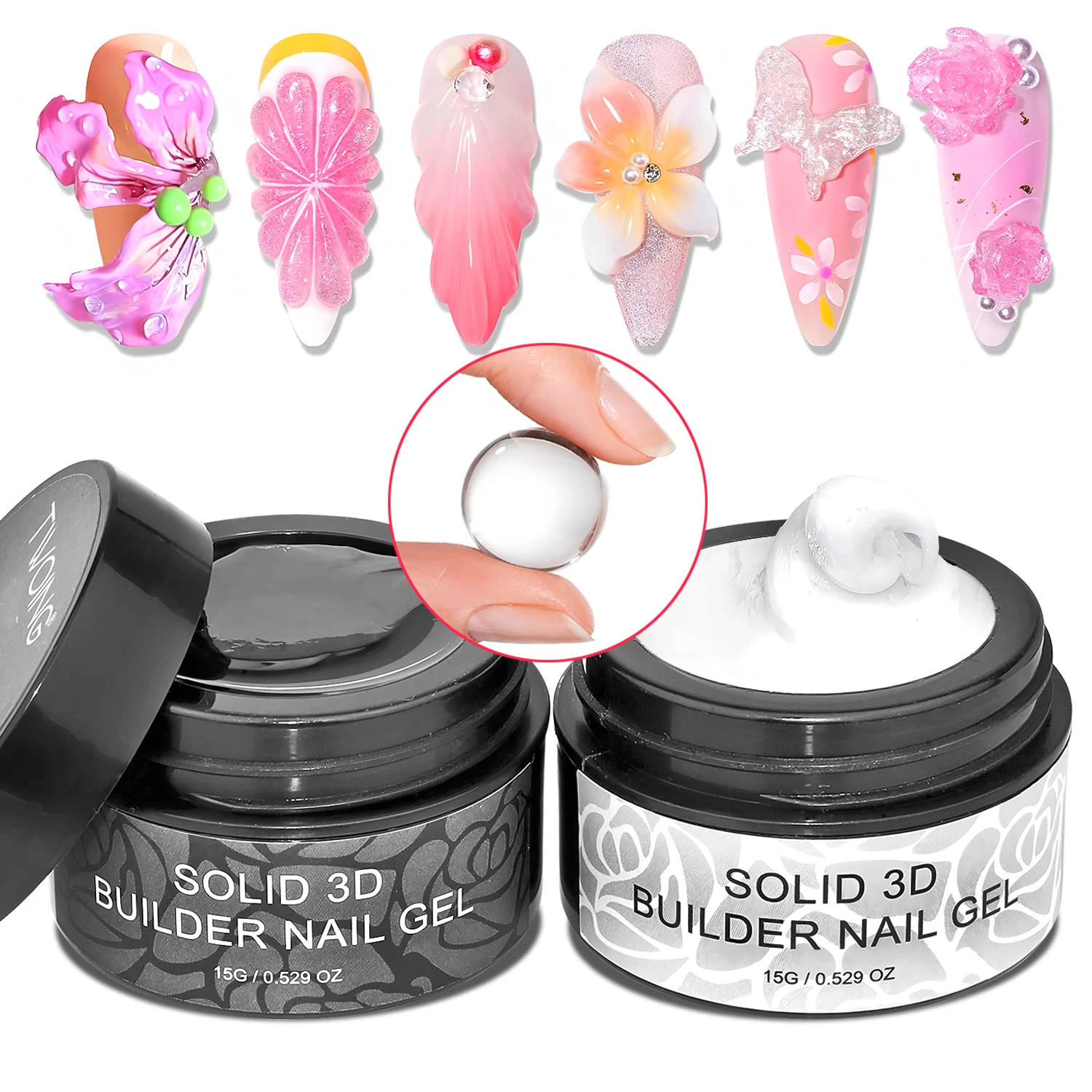 TWOING 15g 클리어 & 화이트 논스틱 핸드 익스텐션 젤 3D 쉐이핑 스컬프팅 카빙 네일 아트 솔리드 하드 젤 (페이크 네일용)