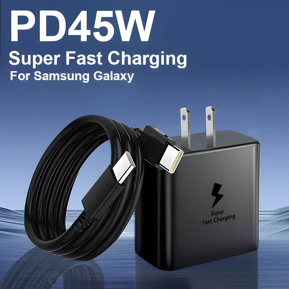 45W 초고속 충전기 & USB-C 데이터 케이블 - 삼성 갤럭시 S24/S23/S22/S25 Ultra/S21 Plus/Note 20용 휴대용 어댑터