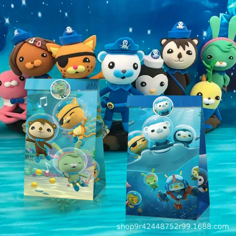 만화 12pcs Octonauts 선물 가방 어린이 생일 파티 사탕 가방 크래프트 종이 포장 상자 간식 가방 용품 선물