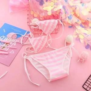 일본 섹시 란제리 로리타 카와이 블루 핑크 화이트 스트라이프 미니 비키니 성인 코스프레 여성 브라 속옷 프레넘 수영복 세트