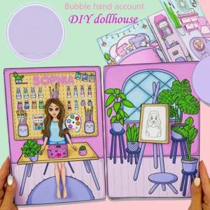 절단 종이 인형 집 소녀 놀이 반복적으로 수제 종이 인형 조용한 책 DIY 장난감 핸드북 DIY 귀여운 공주 책