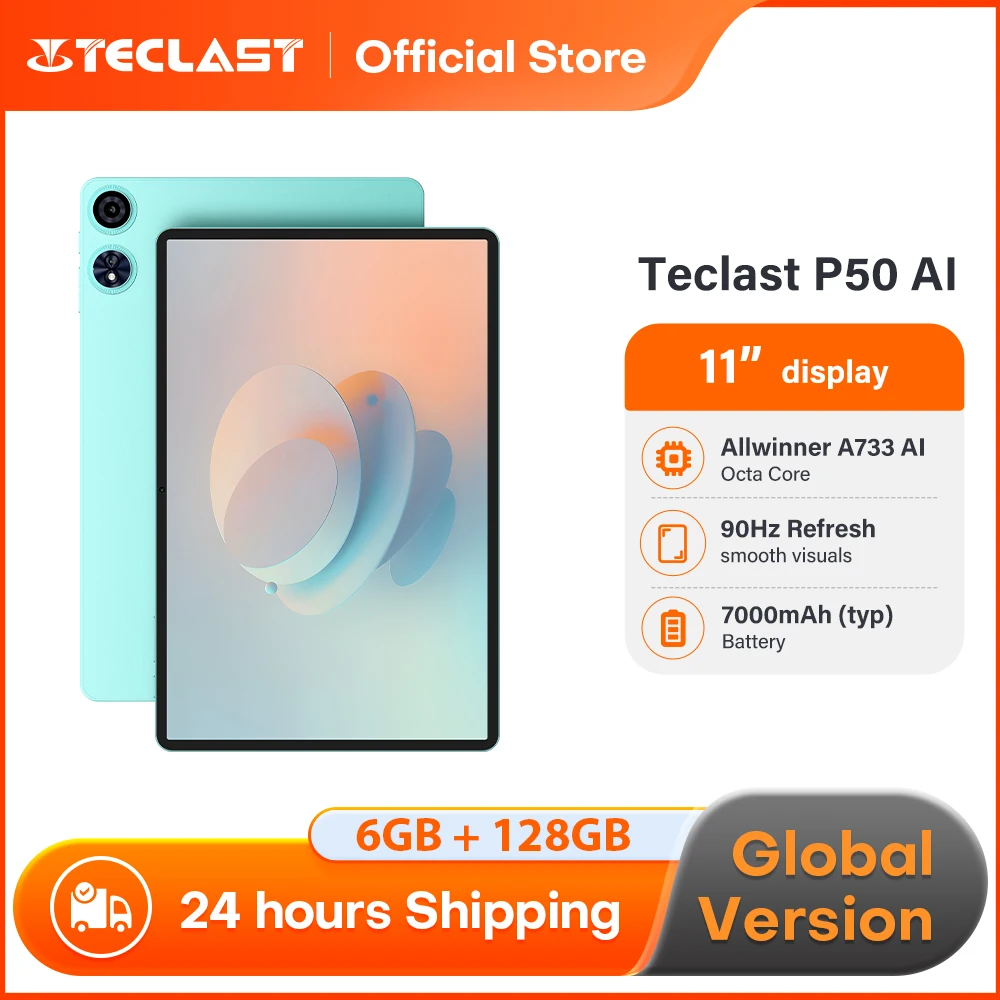 Teclast P50 AI 태블릿 안드로이드 15 11인치 90Hz 디스플레이 올위너 A733-AI 옥타코어 6GB 128GB LPDDR5 와이파이-6 7000mAh 배터리 AI 태블릿