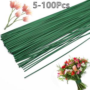5-100Pcs 꽃집 꽃꽂이를위한 미니 녹색 꽃 와이어 줄기 20/30/40cm DIY 웨딩 수제 재료 장식 액세서리