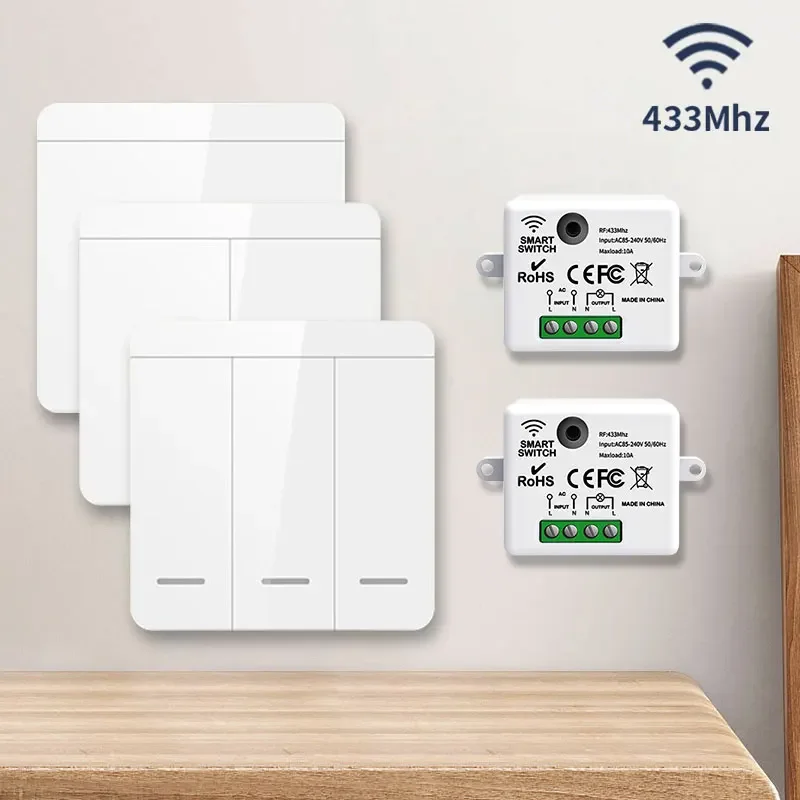 86 무선 스마트 RF 433Mhz 벽면 패널 리모컨 포함 1/2/3구 미니 릴레이 수신기 가정용 LED 조명 램프 스위치