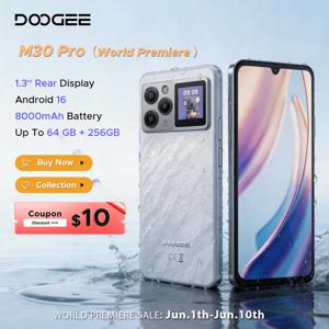 월드 프리미어 DOOGEE M30 Pro 스마트폰 1.3인치 후면 디스플레이 8000mAh 6.88인치 화면 64GB RAM(8GB+56GB) 256GB ROM 안드로이드 16 NFC