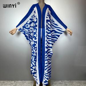 WINYI 아프리카 보헤미아 프린트 기모노 여성용 루즈 드레스 카디건 비치 의상 카프탄 비치 커버 업 이브닝 드레스 맥시 코트