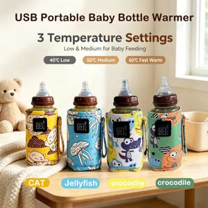 USB 휴대용 아기 젖병 온열기, 3단계 온도 조절, 배터리 불필요, 보온병처럼 열을 유지하는 기능으로 여행에 적합