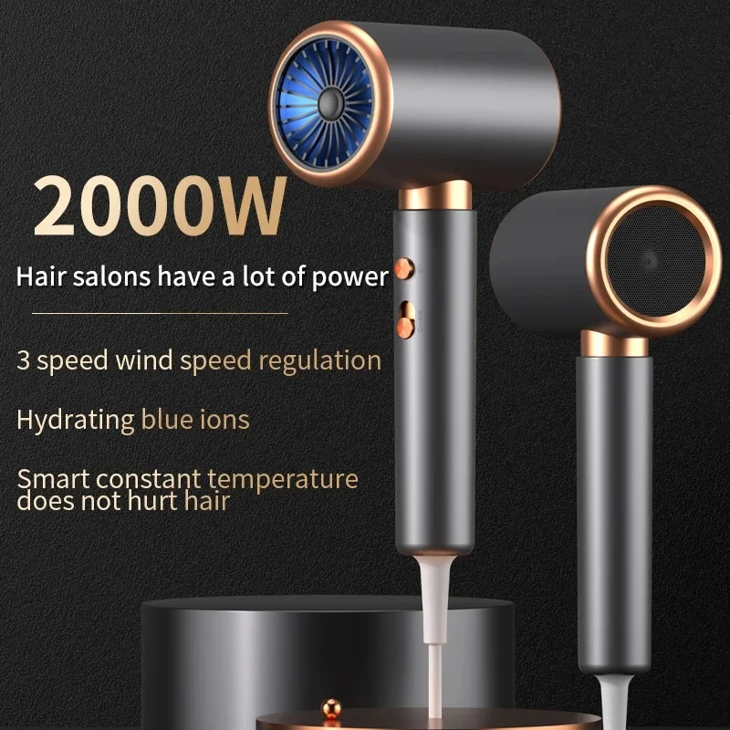 살롱 헤어 드라이어 2000W 전문가용 냉온풍 브러쉬 음이온 블로우 드라이어 강력 파워 5단계 헤어드라이어 빗 포함