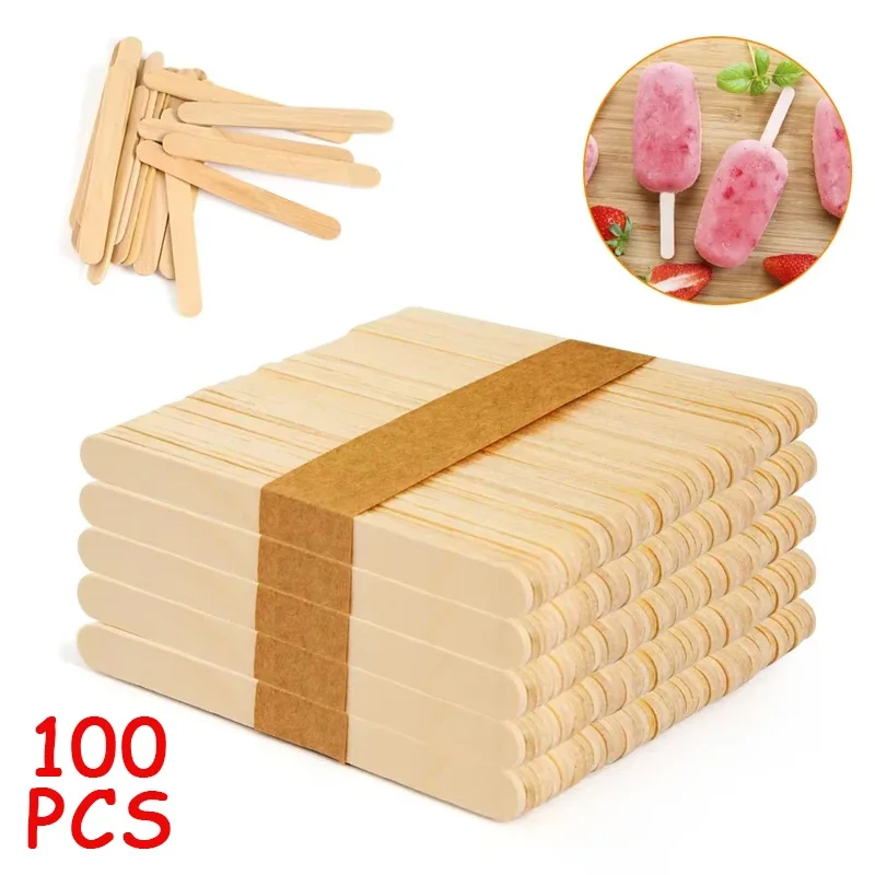 50/100개 아이스크림 막대 나무 스틱 아이스크림 스푼 수공예품 아이스크림 롤리 케이크 도구 DIY 나무 스틱