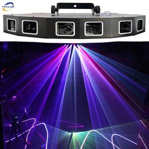 DJ 선풍기 모양 풀 컬러 스캐닝 레이저 프로젝터, DMX512 RGB 무대 효과 레이저 조명, 디스코 파티 댄스 플로어 바, 6 렌즈