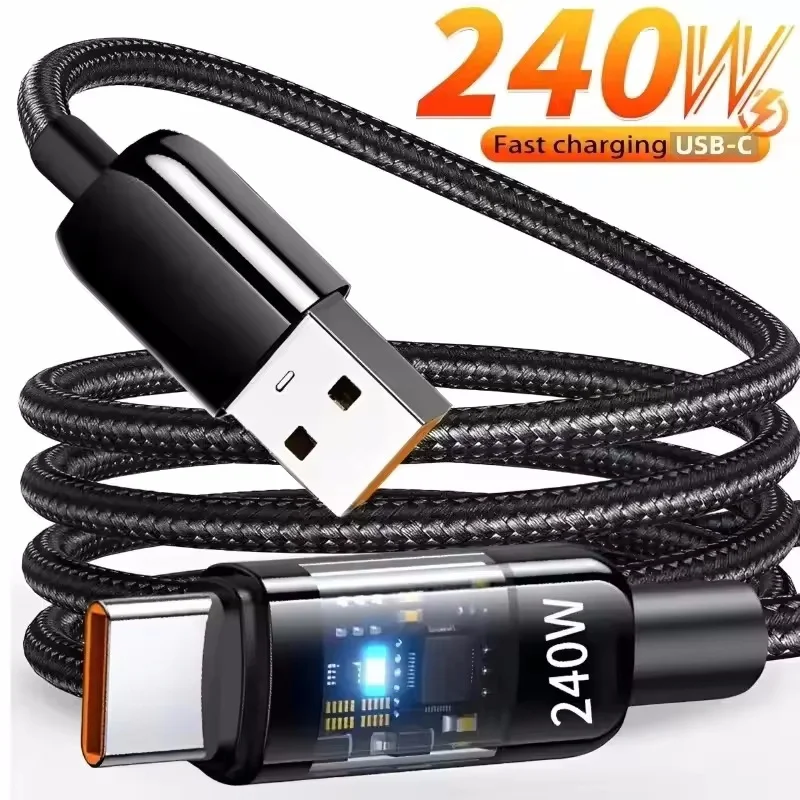 240W 나일론 케이블 USB 타입 C 초고속 충전 케이블 (삼성, 샤오미, 화웨이, 아너용) LED 디지털 디스플레이 고속 충전기 데이터 케이블