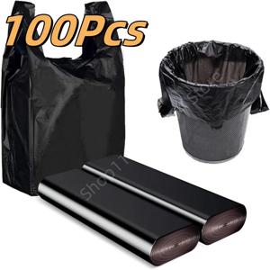 100Pcs 검은 조끼 가방 두꺼운 일회용 쓰레기 봉투 주방 보관 쓰레기통 라이너 가방 개인 정보 보호 플라스틱 폐기물 봉투