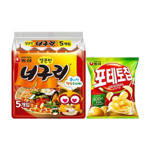 농심 포테토칩 오리지널3번들(50g3개입)4봉지+얼큰한 너구리10봉지