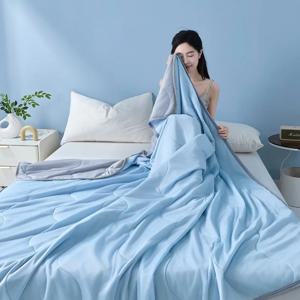 새로운 단색 심플 웨이브 그리드 아이스 느낌 시원한 실크 여름 담요, 세탁기 사용 가능 에어컨 이불