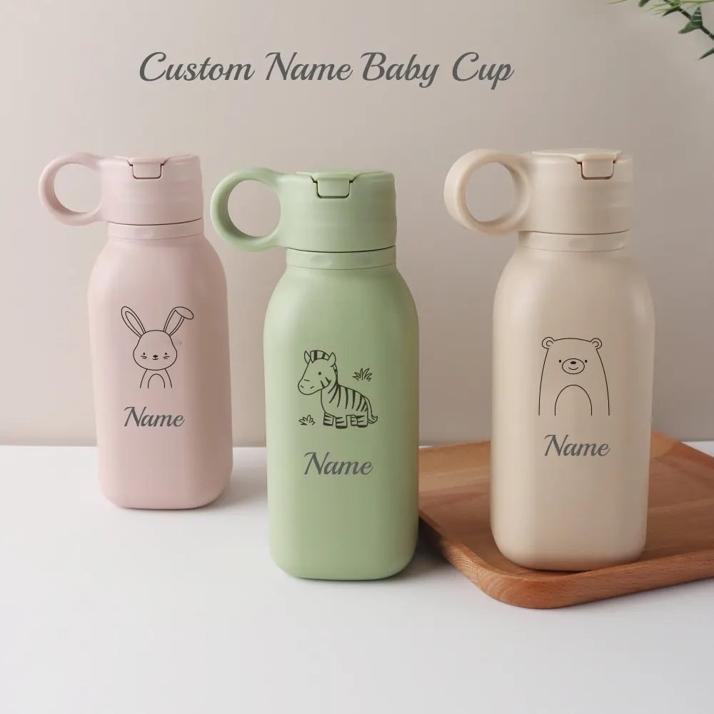 450ML 맞춤형 이름 실리콘 빨대 컵, 개인화된 만화 패턴 물병, 어린이 및 성인용 누수 방지 스포츠 물병