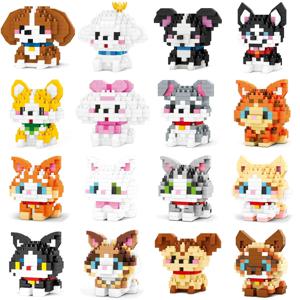 애완 고양이 강아지 블록 만화 귀여운 인형 퍼즐 조립 어린이 장난감 DIY 테이블 장식 소년 소녀 생일 선물 블록