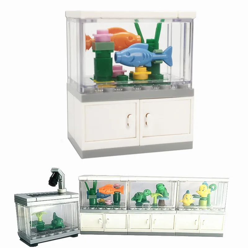 도시 친구 물고기 탱크 빌딩 블록 MOC 조립 장난감 ClownFish 거북이 도마뱀 애완 동물 블록 DIY 장난감 크리 에이 티브 장난감 어린이 선물