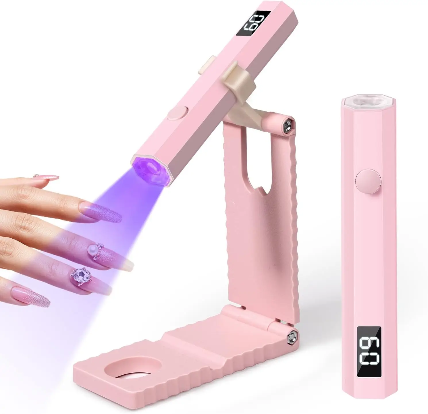무선 UV/LED 네일 램프 세트 스탠드 포함 휴대용 라이트 LCD 디스플레이 충전식 USB 젤 네일 드라이어 빠른 경화용