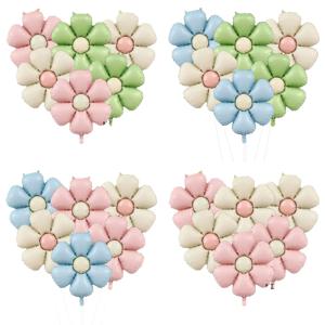 6pcs 매트 핑크 캔디 데이지 풍선 해바라기 데이지 알루미늄 호일 풍선 소녀 베이비 샤워 생일 파티 웨딩 장식