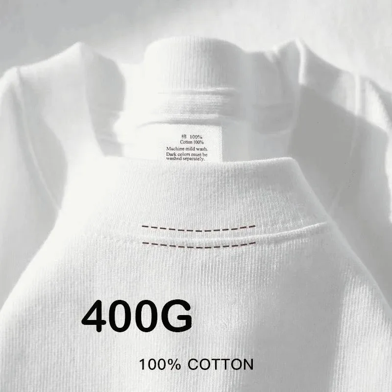 400g 코튼 티셔츠 남성용 반팔 헤비웨이트 여름 라운드넥 루즈핏 통기성 좋은 남녀공용 베이직 티