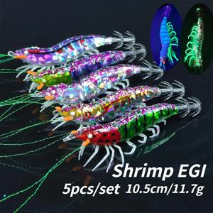 5개 세트 에기 세트 오징어 미끼 나무 새우 루어 주쿠미 에기 수박 레이저 래틀 플라잉 스퀴드 지그 수평 에기