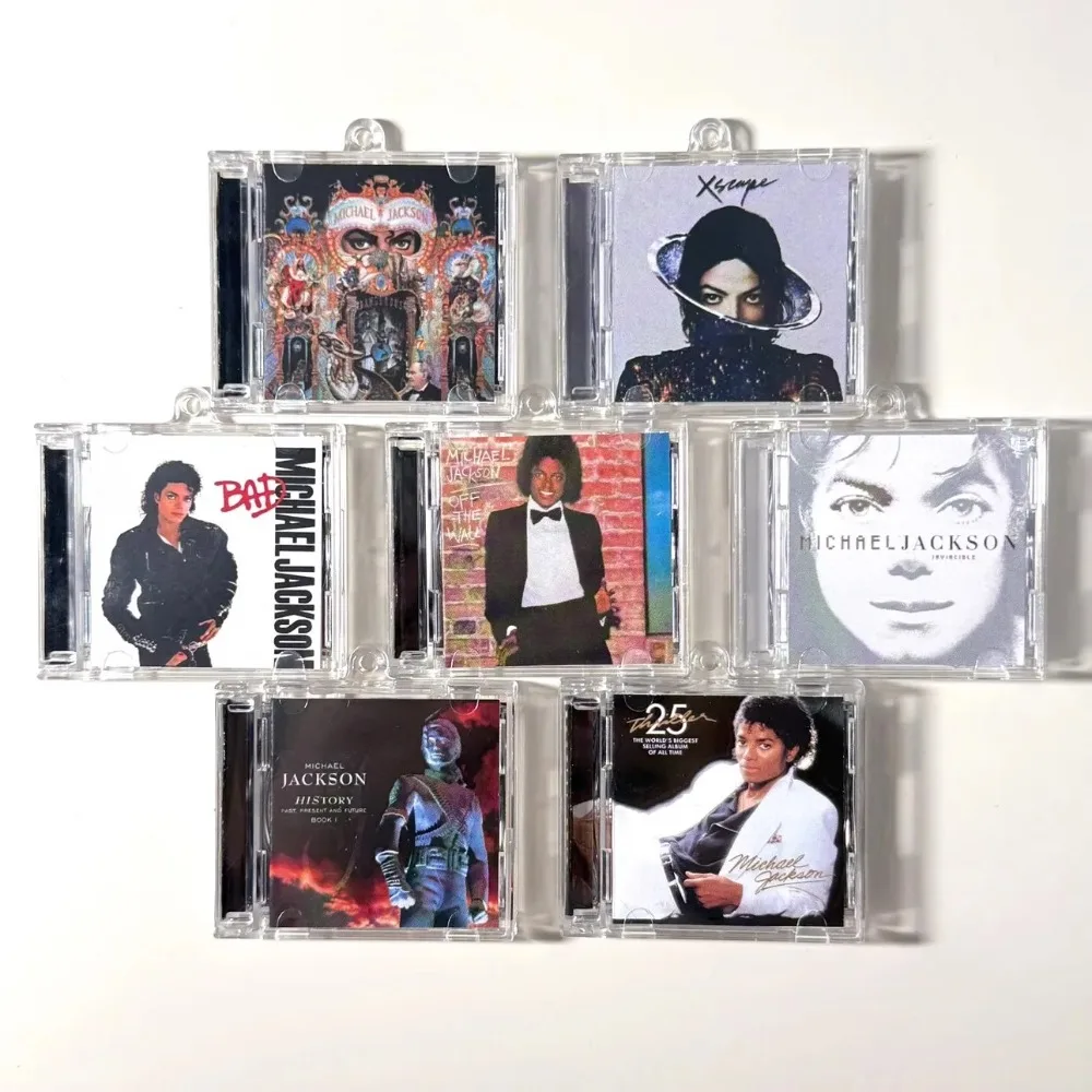 클래식 팝 마이클 잭슨 MJ 미니 뮤직 CD NFC 키체인 노래 재생 가능 스릴러 앨범 배드 펜던트 코스프레 키링 아크릴 목걸이