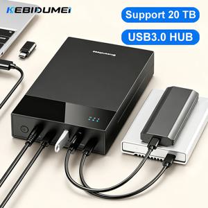 KEBIDUMEI 2.5/3.5 HDD/SSD 인클로저 USB3.0 허브 지원 20TB USB 포트 3.5 2.5인치 SATA SSD HDD 케이스용 외장 하드 드라이브 박스