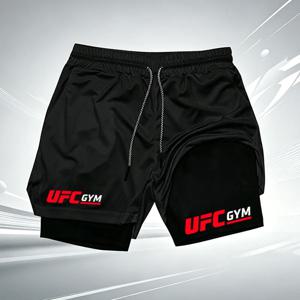 남성용 UFC GYM 2-in-1 컴프레션 반바지 속건성 통기성 런닝 짐 트레이닝 반바지 내장 라이너 및 로고 포함 wx215