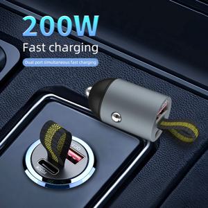 200W 미니 USB 차량용 충전기 슈퍼 급속충전 Type-C PD 급속충전 차량용 전화충전기 어댑터 iPhone 15 화웨이 삼성용