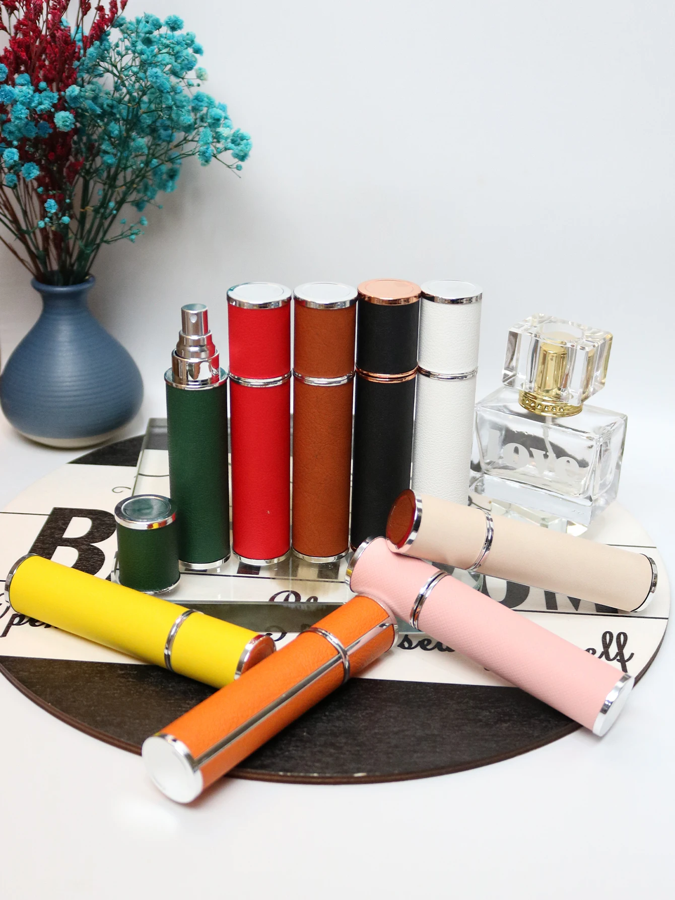 10ml 고급 가죽 포장 유리 향수 스프레이 병, 휴대용 미니 리필 가능 향수 분무기, BPA 프리 화장품 용기