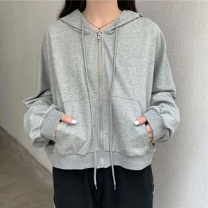 Lucyever 여성용 캐주얼 후드 맨투맨, 블랙 그레이, Y2K 집업 크롭 후드, 여성 하라주쿠 긴팔, 루즈 스포츠 재킷
