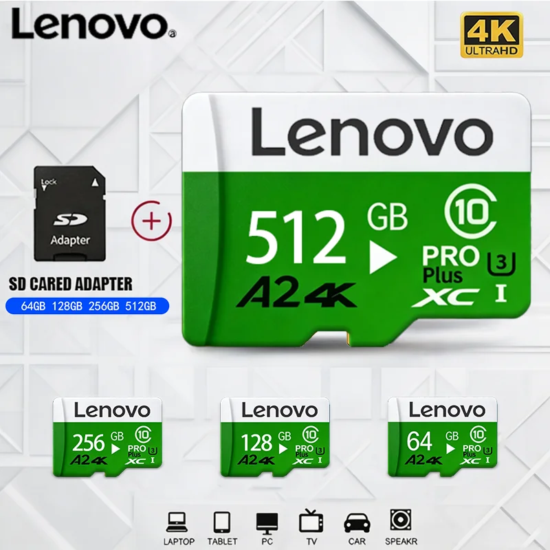 레노버 마이크로SD TF 메모리 카드 512GB A2 4K 256GB 고속 플래시 스토리지 128GB 64GB 스마트폰 카메라, 블랙박스용