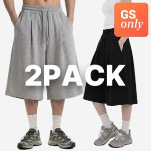 GS 2PACK 프리노어 남녀공용 데일리 원턱 와이드 7부 8부 버뮤다 팬츠 쇼츠 반바지 1 + 1